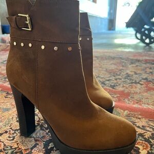 GBG Los Angeles Brown Heeled Boots with Stud Accents
